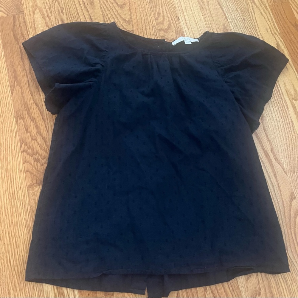 LOFT Navy Short Sleeve Button Back Blouse Top